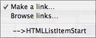 Note Window sidebar: Links pop-up menu Note Window sidebar: Links pop-up menu