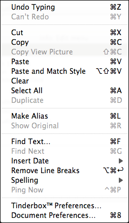 Edit menu Edit menu