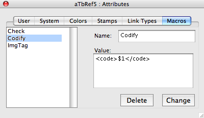 Attributes Macros pane Attributes Macros pane