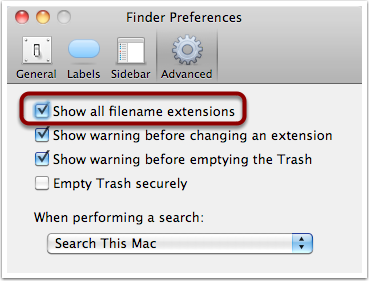 Showing/hiding filename extensions via Finder Showing/hiding filename extensions via Finder