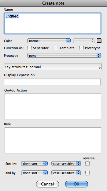 Create Note dialog Create Note dialog