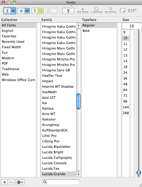 Font palette Font palette