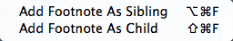 Footnote sub-menu Footnote sub-menu