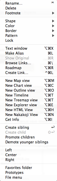 Major Views (note selected): pop-up menu Major Views (note selected): pop-up menu