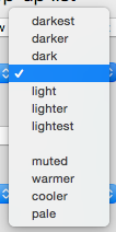 Color Shade pop-up list