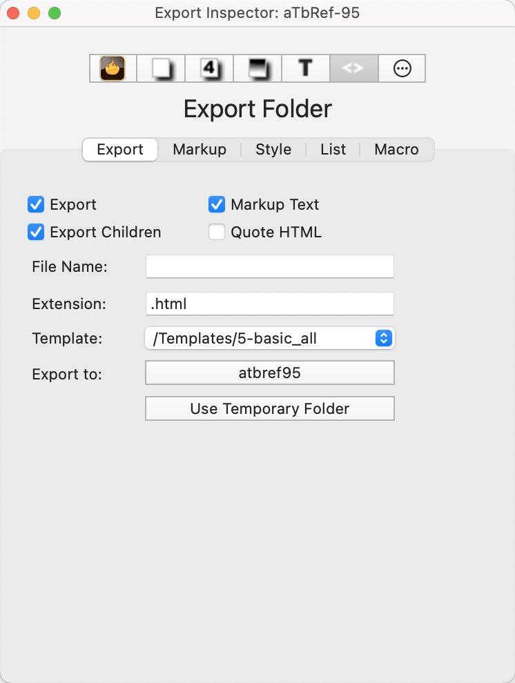 Export tab Export tab